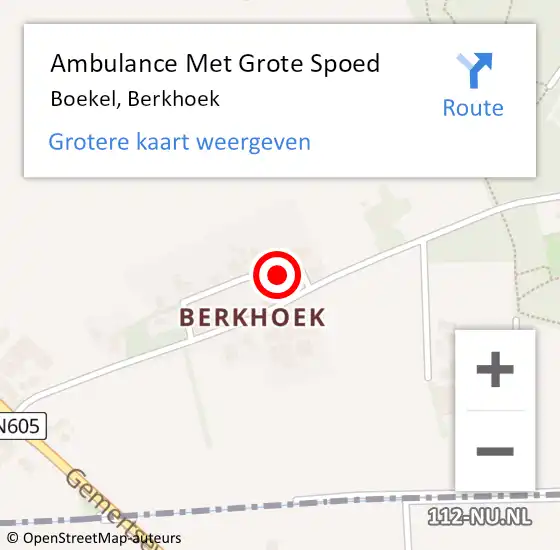 Locatie op kaart van de 112 melding: Ambulance Met Grote Spoed Naar Boekel, Berkhoek op 3 maart 2017 00:23