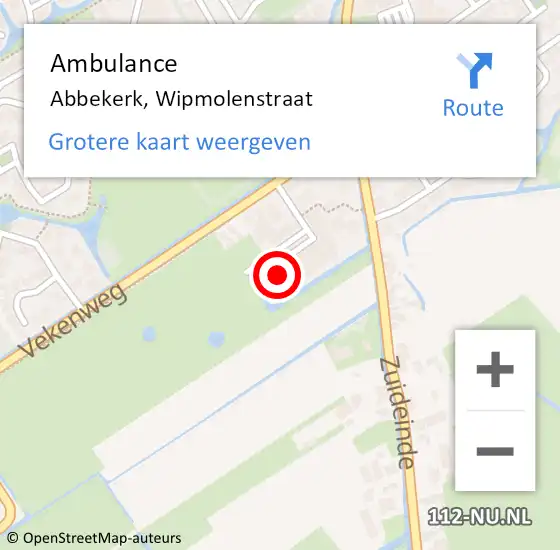 Locatie op kaart van de 112 melding: Ambulance Abbekerk, Wipmolenstraat op 3 maart 2017 07:46