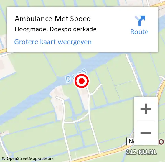 Locatie op kaart van de 112 melding: Ambulance Met Spoed Naar Hoogmade, Doespolderkade op 3 maart 2017 08:45