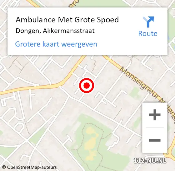 Locatie op kaart van de 112 melding: Ambulance Met Grote Spoed Naar Dongen, Akkermansstraat op 3 maart 2017 08:46