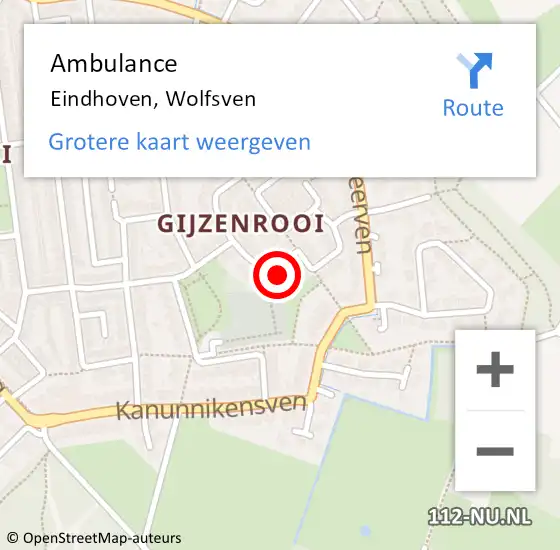 Locatie op kaart van de 112 melding: Ambulance Eindhoven, Wolfsven op 3 maart 2017 09:32