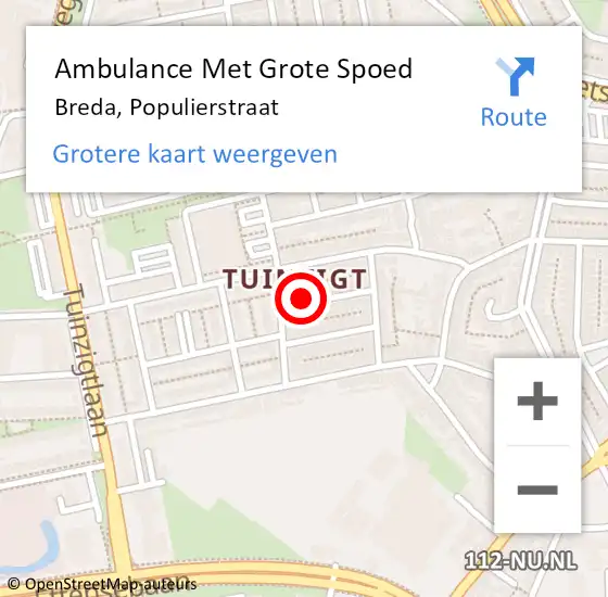 Locatie op kaart van de 112 melding: Ambulance Met Grote Spoed Naar Breda, Populierstraat op 3 maart 2017 10:27