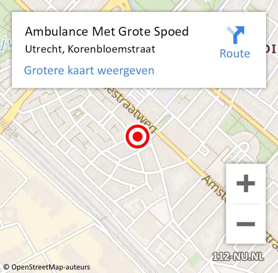 Locatie op kaart van de 112 melding: Ambulance Met Grote Spoed Naar Utrecht, Korenbloemstraat op 3 maart 2017 11:35