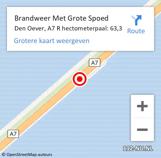 Locatie op kaart van de 112 melding: Brandweer Met Grote Spoed Naar Den Oever, A7 R hectometerpaal: 63,3 op 19 september 2013 08:45