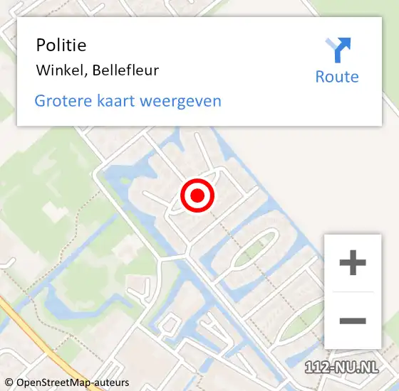 Locatie op kaart van de 112 melding: Politie Winkel, Bellefleur op 3 maart 2017 13:11