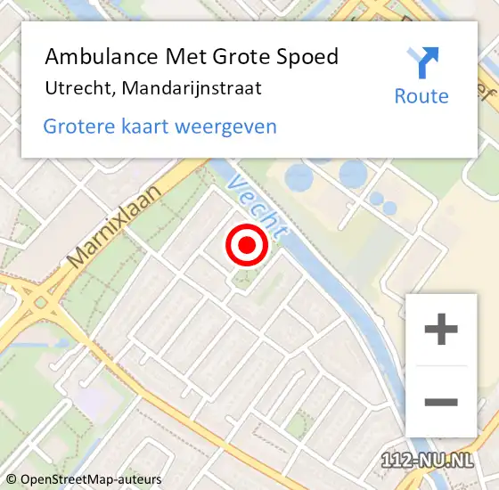 Locatie op kaart van de 112 melding: Ambulance Met Grote Spoed Naar Utrecht, Mandarijnstraat op 3 maart 2017 15:08