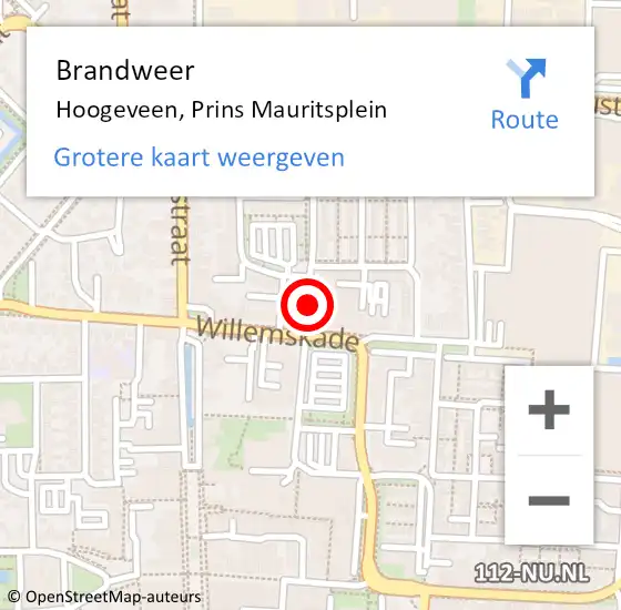 Locatie op kaart van de 112 melding: Brandweer Hoogeveen, Prins Mauritsplein op 3 maart 2017 15:48