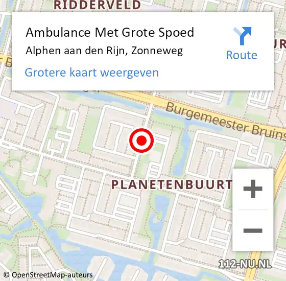 Locatie op kaart van de 112 melding: Ambulance Met Grote Spoed Naar Alphen aan den rijn, Zonneweg op 3 maart 2017 15:58