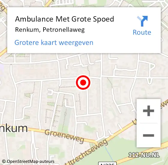 Locatie op kaart van de 112 melding: Ambulance Met Grote Spoed Naar Renkum, Petronellaweg op 3 maart 2017 16:10