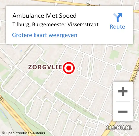 Locatie op kaart van de 112 melding: Ambulance Met Spoed Naar Tilburg, Burgemeester Vissersstraat op 3 maart 2017 16:33