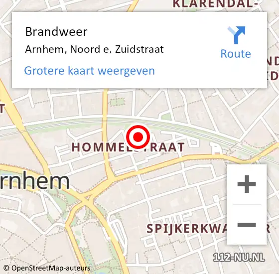 Locatie op kaart van de 112 melding: Brandweer Arnhem, Noord e. Zuidstraat op 3 maart 2017 16:57
