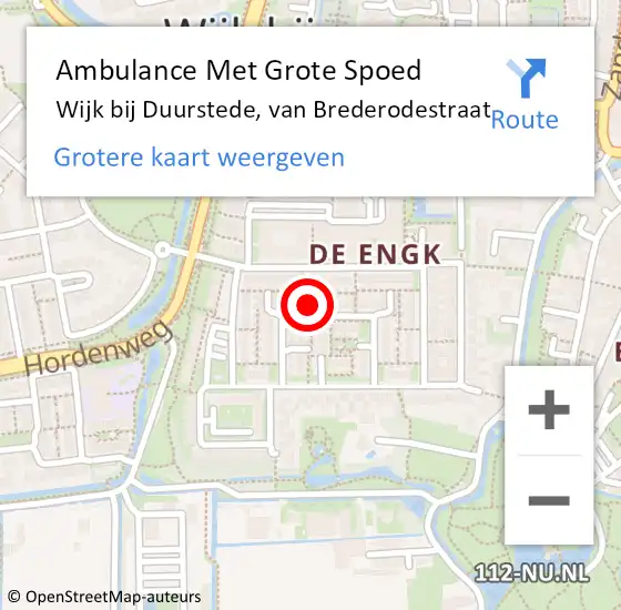 Locatie op kaart van de 112 melding: Ambulance Met Grote Spoed Naar Wijk bij Duurstede, van Brederodestraat op 3 maart 2017 18:14