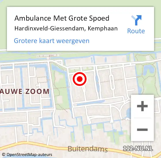 Locatie op kaart van de 112 melding: Ambulance Met Grote Spoed Naar Hardinxveld-Giessendam, Kemphaan op 3 maart 2017 20:46