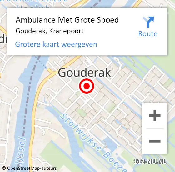 Locatie op kaart van de 112 melding: Ambulance Met Grote Spoed Naar Gouderak, Kranepoort op 3 maart 2017 21:16