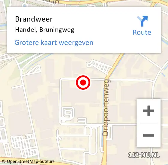 Locatie op kaart van de 112 melding: Brandweer Handel, Bruningweg op 3 maart 2017 22:32