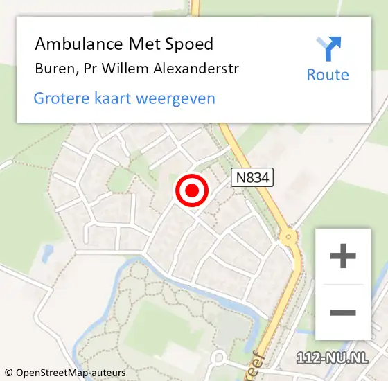 Locatie op kaart van de 112 melding: Ambulance Met Spoed Naar Buren, Pr Willem Alexanderstr op 4 maart 2017 00:19