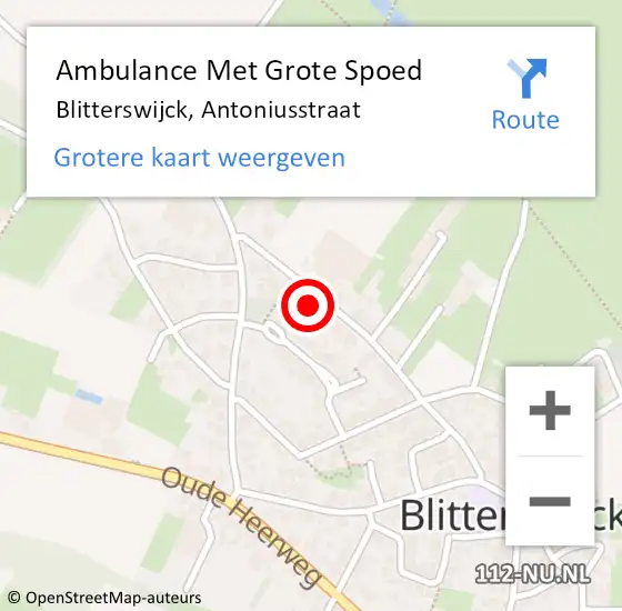 Locatie op kaart van de 112 melding: Ambulance Met Grote Spoed Naar Blitterswijck, Antoniusstraat op 4 maart 2017 00:46