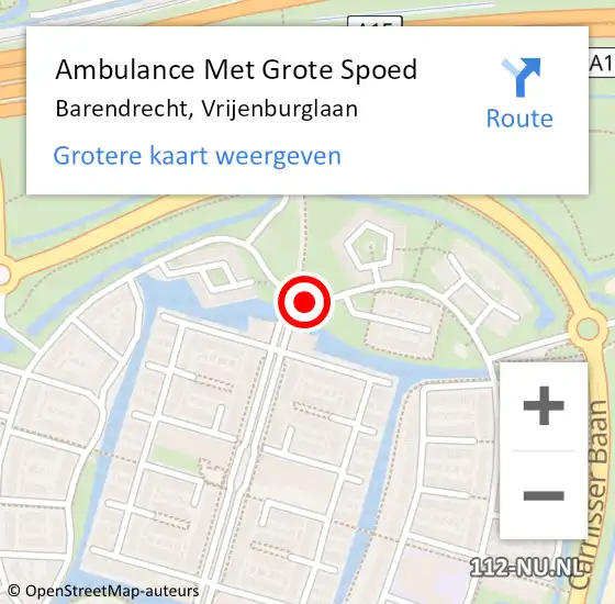 Locatie op kaart van de 112 melding: Ambulance Met Grote Spoed Naar Barendrecht, Vrijenburglaan op 4 maart 2017 01:23