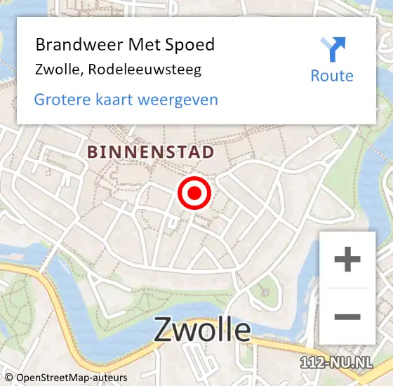 Locatie op kaart van de 112 melding: Brandweer Met Spoed Naar Zwolle, Rodeleeuwsteeg op 4 maart 2017 03:08