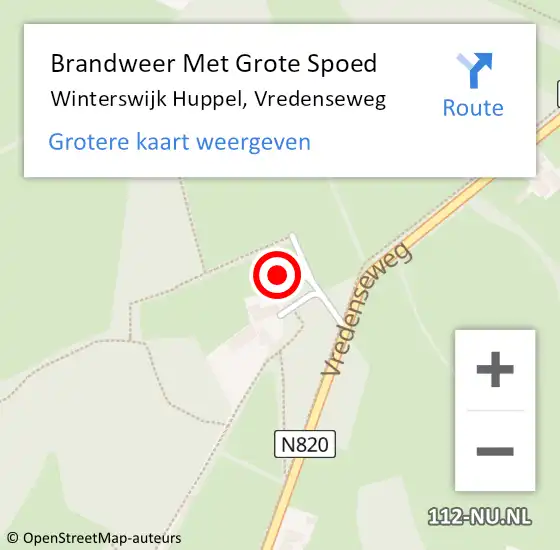 Locatie op kaart van de 112 melding: Brandweer Met Grote Spoed Naar Winterswijk Huppel, Vredenseweg op 4 maart 2017 03:23