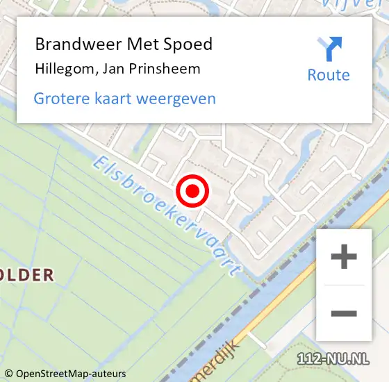 Locatie op kaart van de 112 melding: Brandweer Met Spoed Naar Hillegom, Jan Prinsheem op 4 maart 2017 04:39