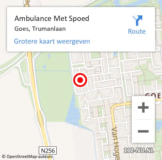 Locatie op kaart van de 112 melding: Ambulance Met Spoed Naar Goes, Trumanlaan op 4 maart 2017 09:32