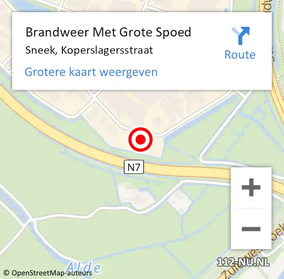 Locatie op kaart van de 112 melding: Brandweer Met Grote Spoed Naar Sneek, Koperslagersstraat op 4 maart 2017 11:29