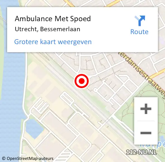 Locatie op kaart van de 112 melding: Ambulance Met Spoed Naar Utrecht, Bessemerlaan op 4 maart 2017 14:38