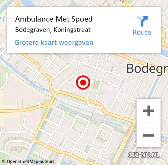 Locatie op kaart van de 112 melding: Ambulance Met Spoed Naar Bodegraven, Koningstraat op 4 maart 2017 20:36