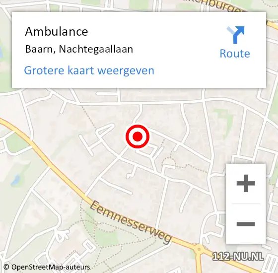 Locatie op kaart van de 112 melding: Ambulance Baarn, Nachtegaallaan op 4 maart 2017 21:04