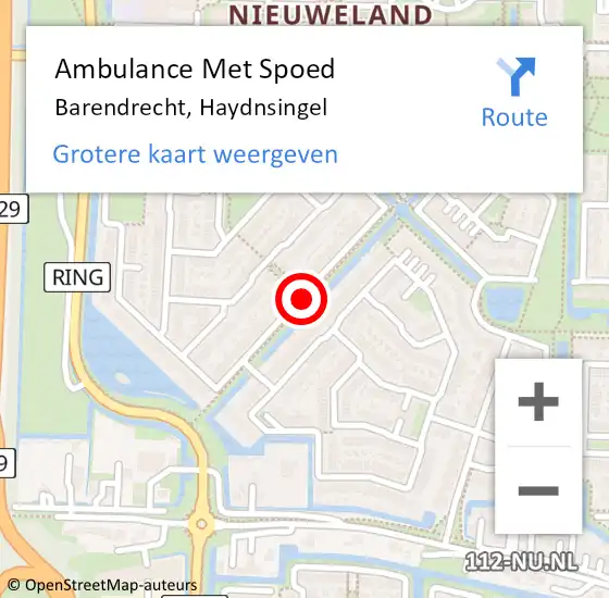 Locatie op kaart van de 112 melding: Ambulance Met Spoed Naar Barendrecht, Haydnsingel op 4 maart 2017 22:06