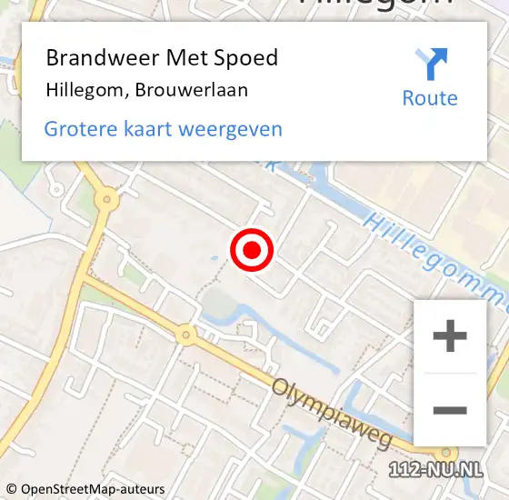 Locatie op kaart van de 112 melding: Brandweer Met Spoed Naar Hillegom, Brouwerlaan op 5 maart 2017 01:22