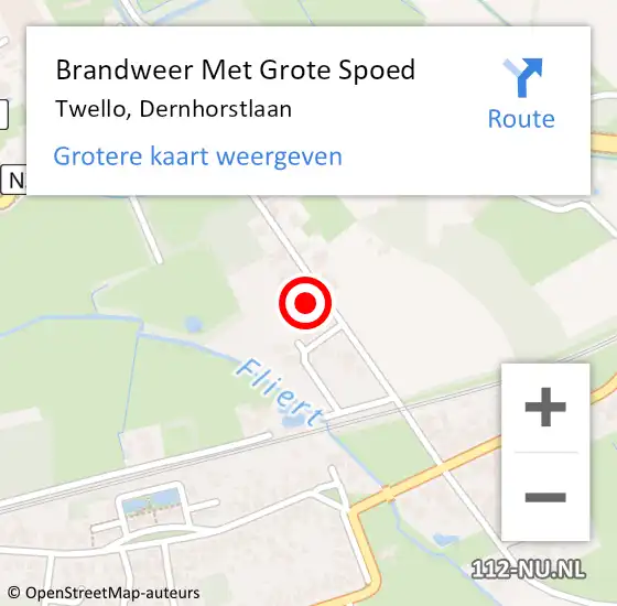 Locatie op kaart van de 112 melding: Brandweer Met Grote Spoed Naar Twello, Dernhorstlaan op 5 maart 2017 03:32