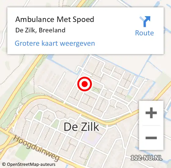 Locatie op kaart van de 112 melding: Ambulance Met Spoed Naar De Zilk, Breeland op 5 maart 2017 03:46