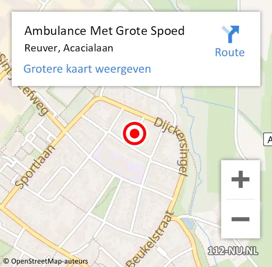 Locatie op kaart van de 112 melding: Ambulance Met Grote Spoed Naar Reuver, Acacialaan op 5 maart 2017 08:39