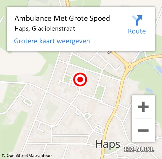 Locatie op kaart van de 112 melding: Ambulance Met Grote Spoed Naar Haps, Gladiolenstraat op 5 maart 2017 10:11