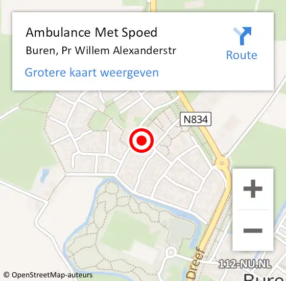 Locatie op kaart van de 112 melding: Ambulance Met Spoed Naar Buren, Pr Willem Alexanderstr op 13 januari 2014 08:55