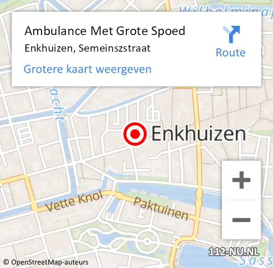 Locatie op kaart van de 112 melding: Ambulance Met Grote Spoed Naar Enkhuizen, Semeinszstraat op 5 maart 2017 12:51