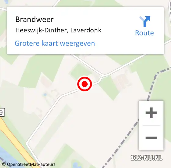 Locatie op kaart van de 112 melding: Brandweer Heeswijk-Dinther, Laverdonk op 5 maart 2017 13:51