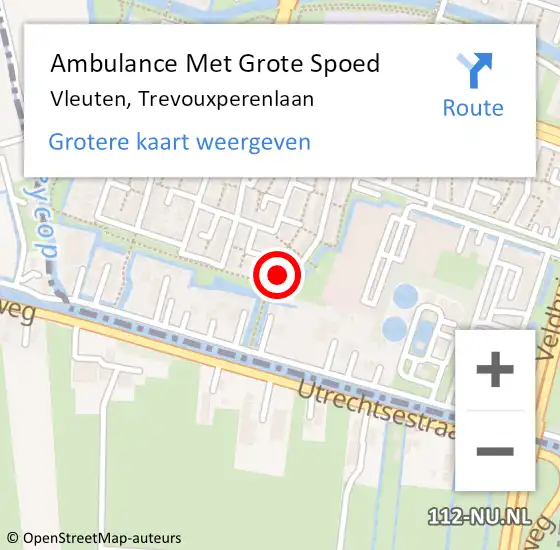 Locatie op kaart van de 112 melding: Ambulance Met Grote Spoed Naar Vleuten, Trevouxperenlaan op 5 maart 2017 18:19