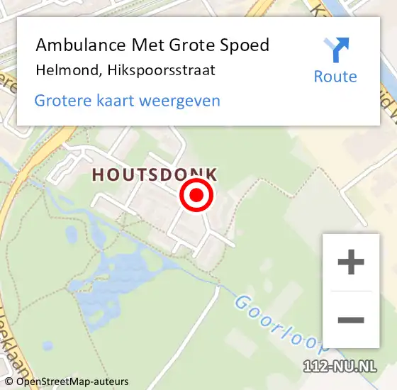 Locatie op kaart van de 112 melding: Ambulance Met Grote Spoed Naar Helmond, Hikspoorsstraat op 5 maart 2017 18:22