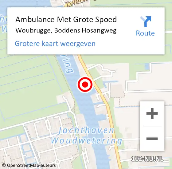Locatie op kaart van de 112 melding: Ambulance Met Grote Spoed Naar Woubrugge, Boddens Hosangweg op 5 maart 2017 21:26