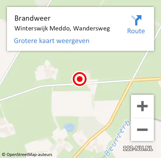 Locatie op kaart van de 112 melding: Brandweer Winterswijk Meddo, Wandersweg op 5 maart 2017 21:32