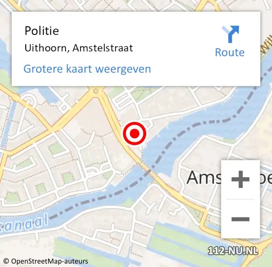 Locatie op kaart van de 112 melding: Politie Uithoorn, Amstelstraat op 5 maart 2017 22:14