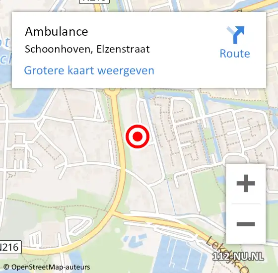 Locatie op kaart van de 112 melding: Ambulance Schoonhoven, Elzenstraat op 5 maart 2017 22:57