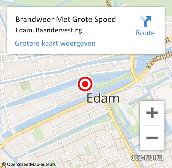 Locatie op kaart van de 112 melding: Brandweer Met Grote Spoed Naar Edam, Baandervesting op 6 maart 2017 02:30