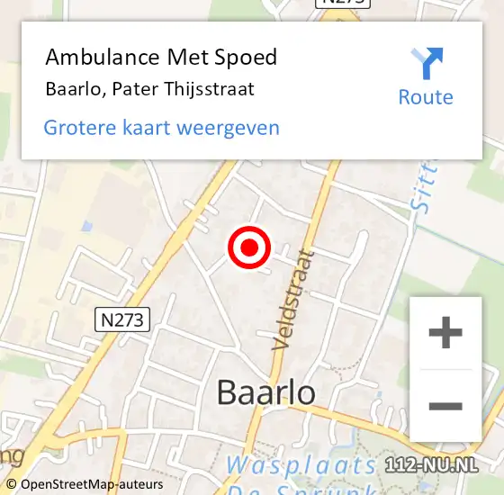 Locatie op kaart van de 112 melding: Ambulance Met Spoed Naar Baarlo, Pater Thijsstraat op 13 januari 2014 09:45