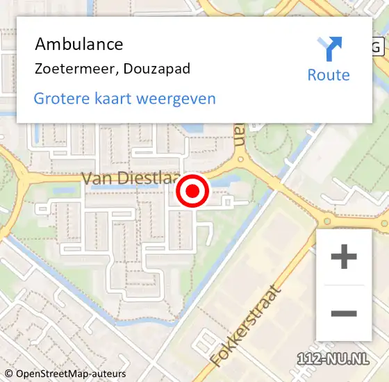 Locatie op kaart van de 112 melding: Ambulance Zoetermeer, Douzapad op 6 maart 2017 14:09