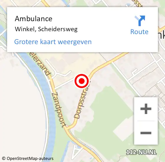 Locatie op kaart van de 112 melding: Ambulance Winkel, Scheidersweg op 6 maart 2017 14:51