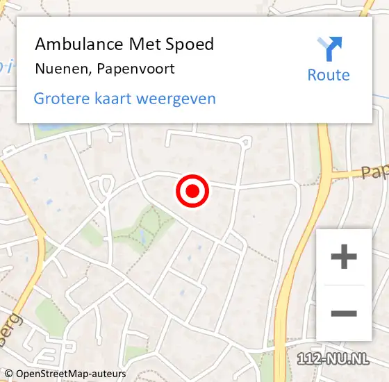 Locatie op kaart van de 112 melding: Ambulance Met Spoed Naar Nuenen, Papenvoort op 6 maart 2017 16:16